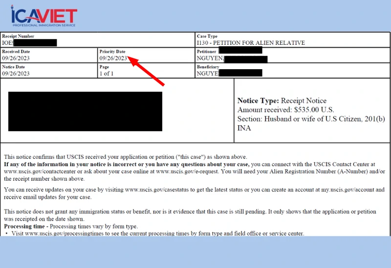 Ngày ưu tiên trên mẫu I-797C