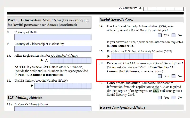 Yêu cầu SSN khi chuyển diện tại Mỹ