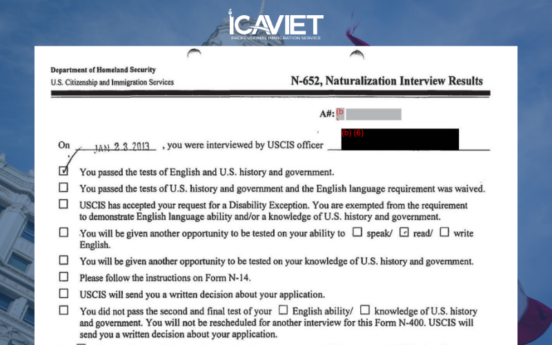 Thời gian có kết quả khi thi quốc tịch Mỹ 