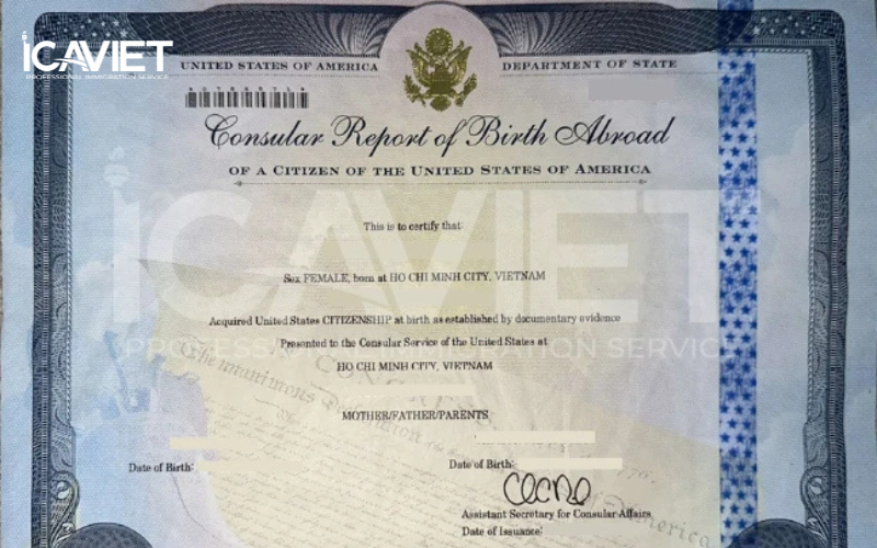 CRBA (Consular Report of Birth Abroad) hoặc Giấy báo sinh lãnh sự