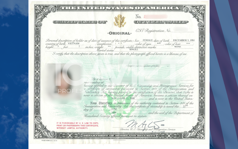Chứng nhận quốc tịch Mỹ (N-600) 