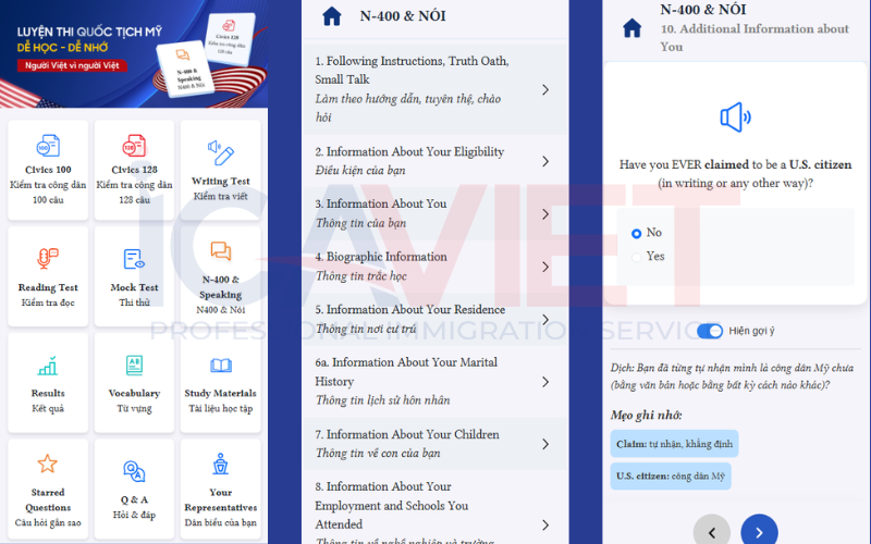 Ứng dụng Luyện thi quốc tịch miễn phí