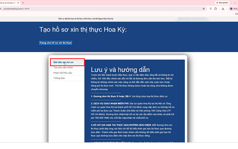 Bắt đầu tạo hồ sơ